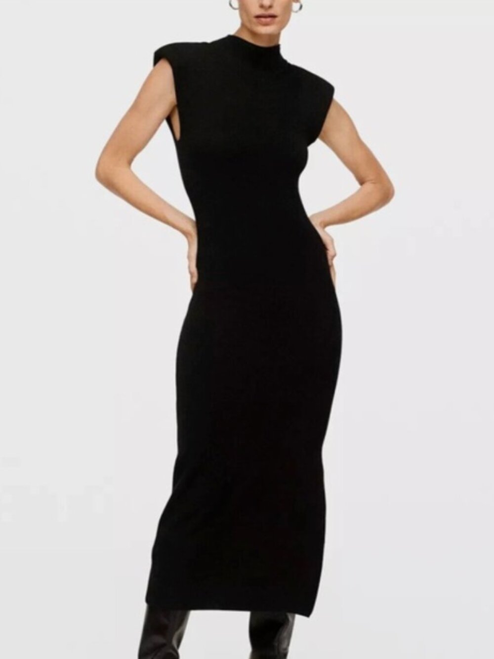 MANGO Side Slit Knit Black Dress